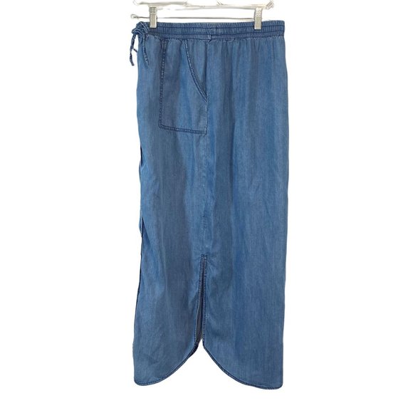 C&C California Chambray Maxi Skirt Medium M Button Front Pull-on Pockets Womens - Picture 3 of 7